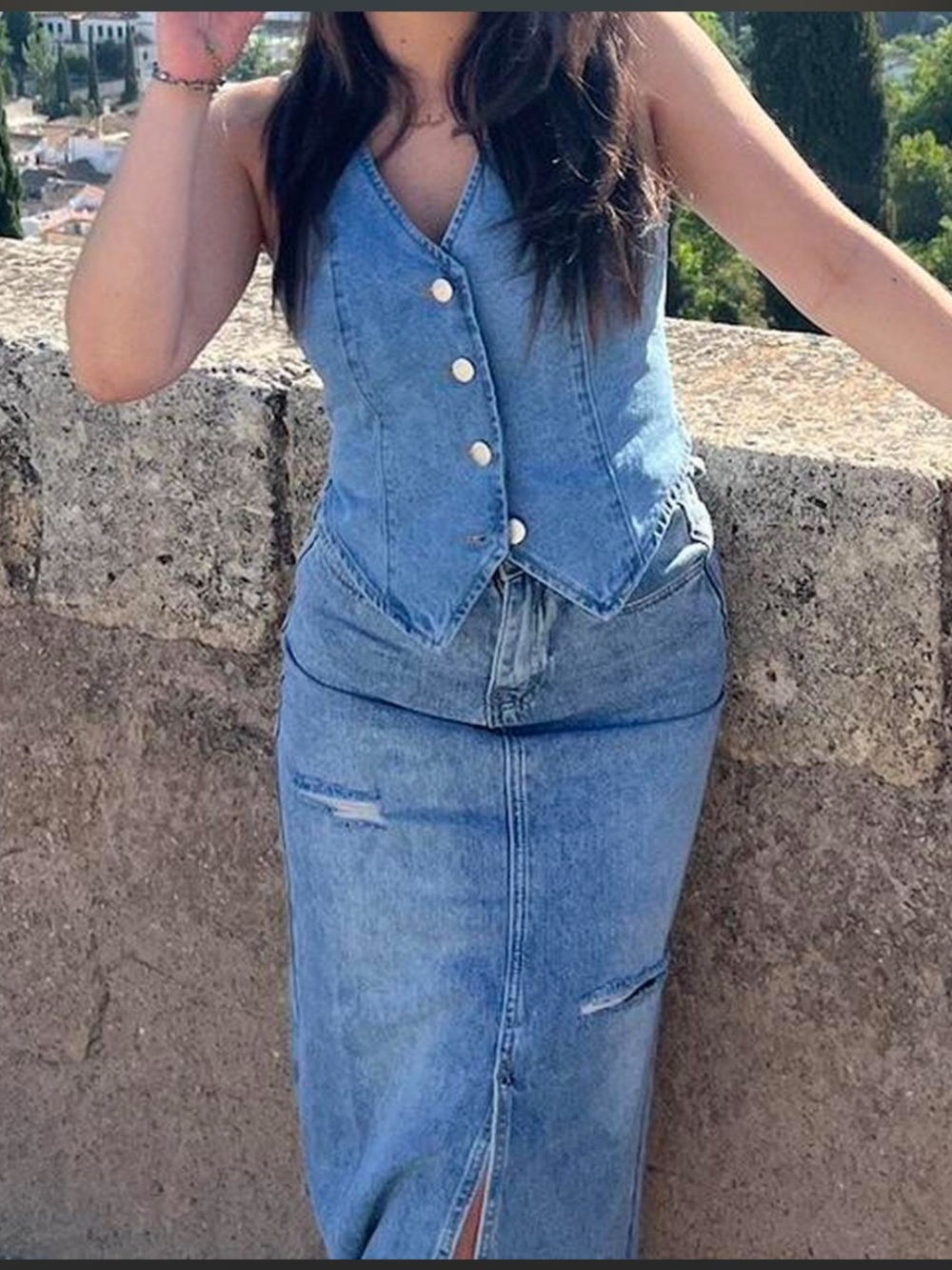 House of Harlow denim vest top